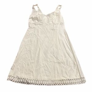 60s 70s French Vintage Lace Detail Silky Midi Slip Dress (White) EU 40/Medium